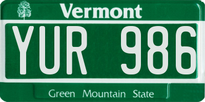 VT license plate YUR986