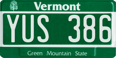 VT license plate YUS386