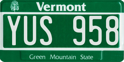 VT license plate YUS958