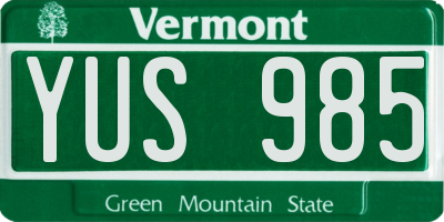 VT license plate YUS985