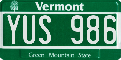 VT license plate YUS986