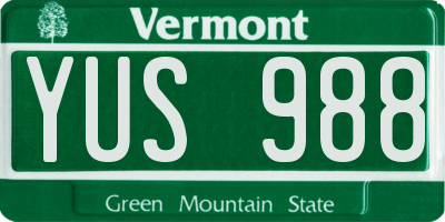 VT license plate YUS988