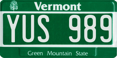 VT license plate YUS989