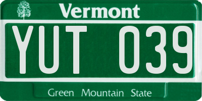 VT license plate YUT039