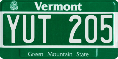 VT license plate YUT205