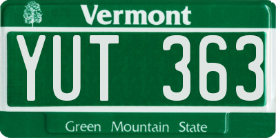 VT license plate YUT363