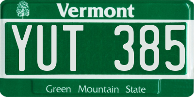 VT license plate YUT385