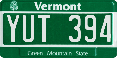 VT license plate YUT394
