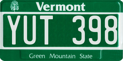 VT license plate YUT398