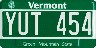 VT license plate YUT454