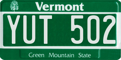 VT license plate YUT502