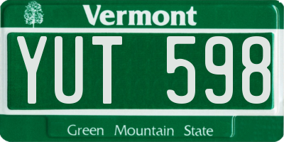 VT license plate YUT598