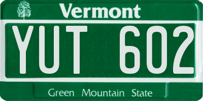 VT license plate YUT602