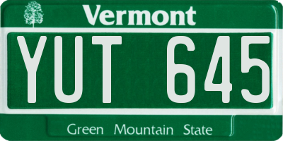 VT license plate YUT645