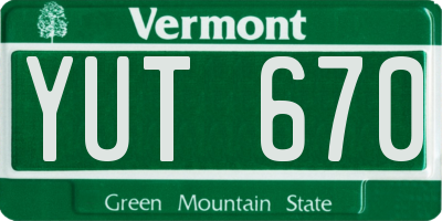 VT license plate YUT670