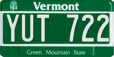 VT license plate YUT722