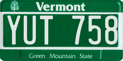 VT license plate YUT758