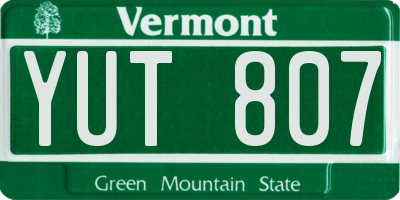 VT license plate YUT807