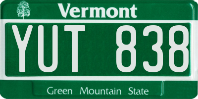 VT license plate YUT838