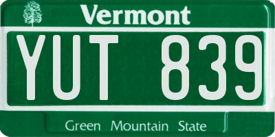VT license plate YUT839