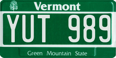 VT license plate YUT989