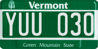 VT license plate YUU030