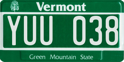 VT license plate YUU038