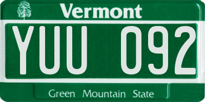 VT license plate YUU092