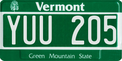 VT license plate YUU205