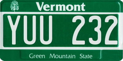 VT license plate YUU232