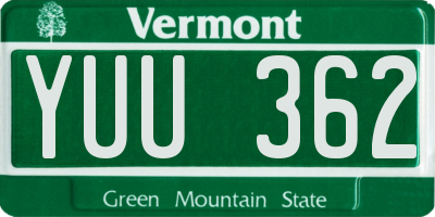 VT license plate YUU362