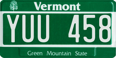 VT license plate YUU458