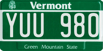 VT license plate YUU980