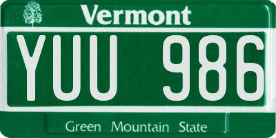 VT license plate YUU986