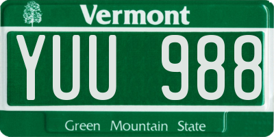 VT license plate YUU988