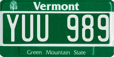 VT license plate YUU989