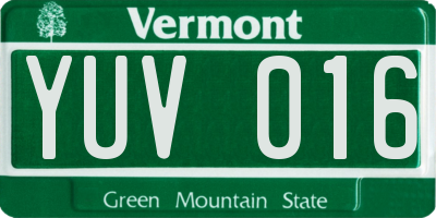 VT license plate YUV016