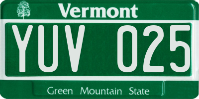 VT license plate YUV025