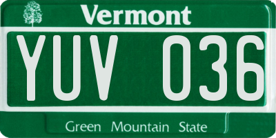 VT license plate YUV036