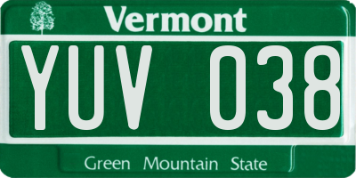 VT license plate YUV038