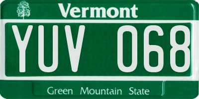 VT license plate YUV068
