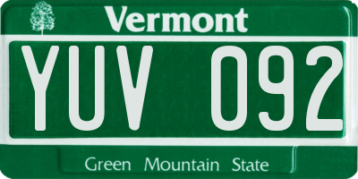 VT license plate YUV092