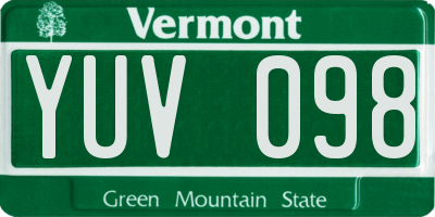 VT license plate YUV098
