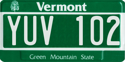 VT license plate YUV102