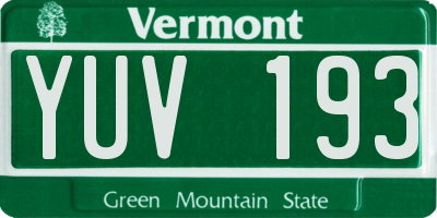 VT license plate YUV193