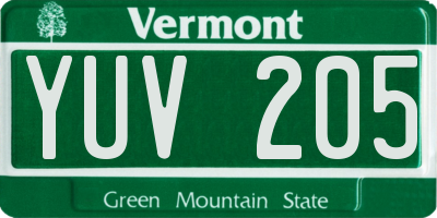 VT license plate YUV205
