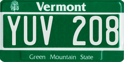 VT license plate YUV208