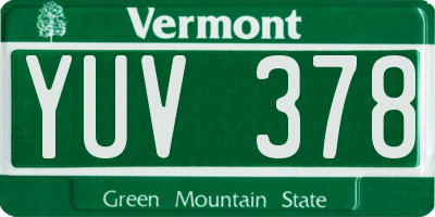 VT license plate YUV378