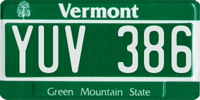 VT license plate YUV386