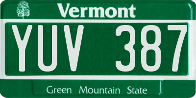 VT license plate YUV387